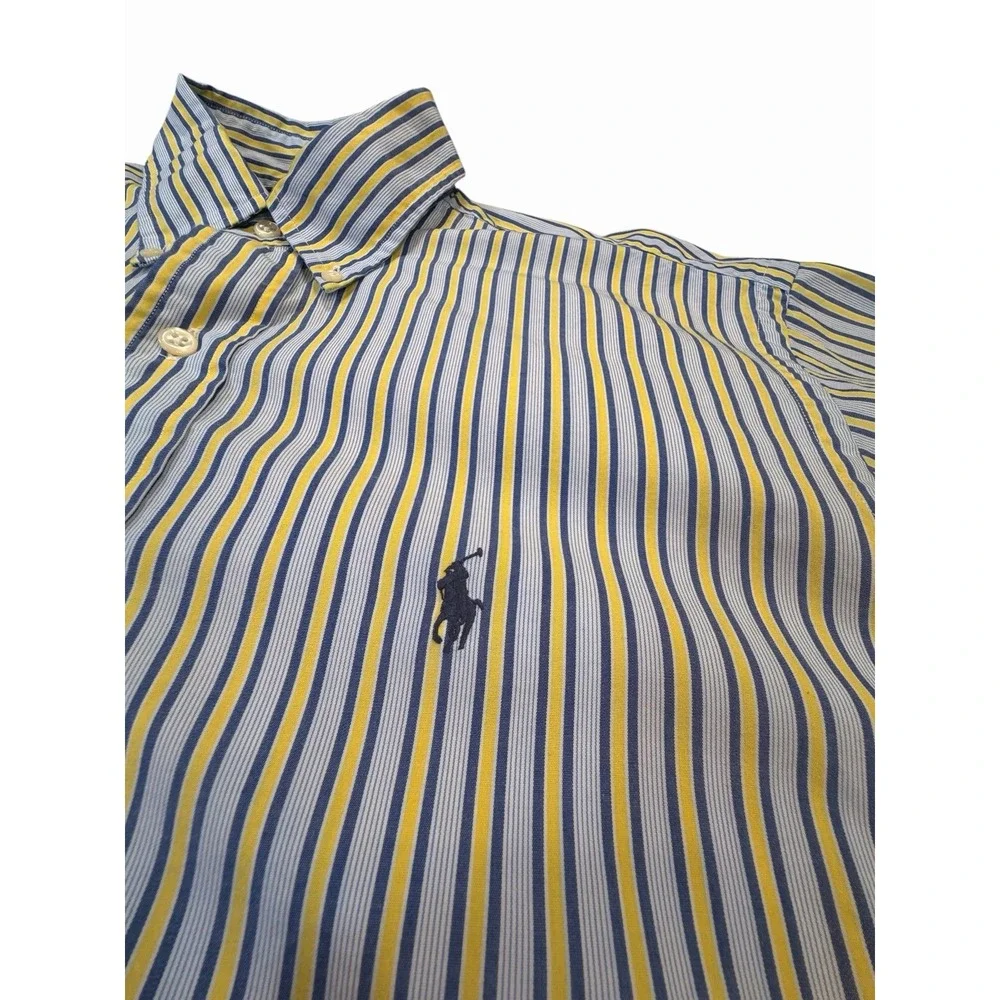 Polo Ralph Lauren Yarmouth Shirt 15.5 33 M Blue Yellow Stripe Button Down